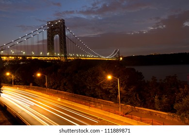 George Washington Bridge With Traffic At Night