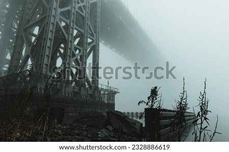 The George Washington Bridger on a foggy, cloudy and rainy day. These were taken from Fort Lee New Jersey, in the Palisades Interstate Park under the bridge.