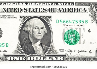 George Washington Portrait On The Us One Dollar Bill Macro, United States Money Closeup
 Front Bill