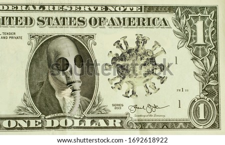 George Washington wears gas-mask as protection against the deadly coronavirus metaphor for failing economy