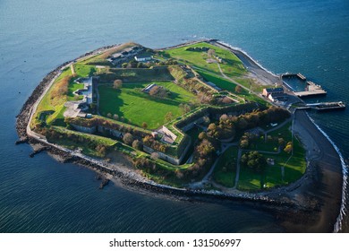 Georges Island Winter Fortress In Boston Harbor, MA