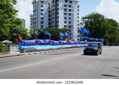 GeorgeTown, Penang - April 29, 2018 : Flags View Of Barisan Nasional And Pakatan Harapan Indicating Malaysia 14th General Election
