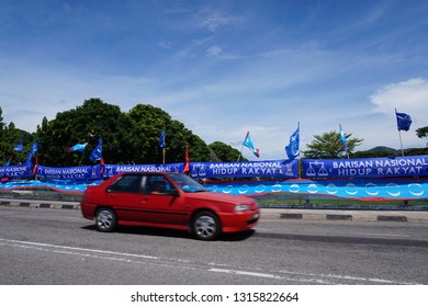 GeorgeTown, Penang - April 29, 2018 : Flags View Of Barisan Nasional And Pakatan Harapan Indicating Malaysia 14th General Election
