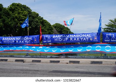 GeorgeTown, Penang - April 29, 2018 : Flags View Of Barisan Nasional And Pakatan Harapan Indicating Malaysia 14th General Election
