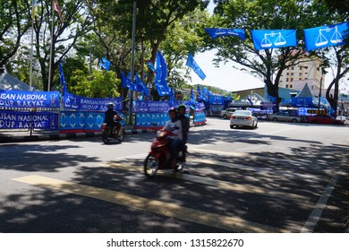 GeorgeTown, Penang - April 29, 2018 : Flags View Of Barisan Nasional And Pakatan Harapan Indicating Malaysia 14th General Election
