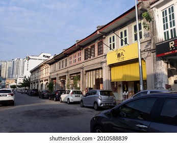 Georgetown Penang Malaysia December 20 2018. Street Life In Penang. Old Building In Malaysian City. Traffic Sign On A Street In The City Center.