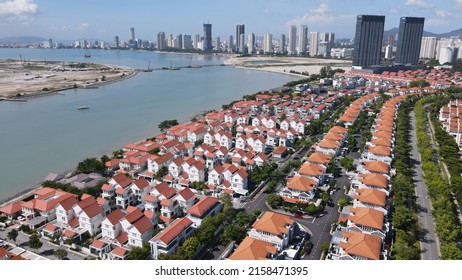 Georgetown, Penang Malaysia - May 20, 2022: The Straits Quay, Landmark Buildings And Villages Along Its Surrounding Beaches