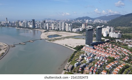 Georgetown, Penang Malaysia - May 20, 2022: The Straits Quay, Landmark Buildings And Villages Along Its Surrounding Beaches