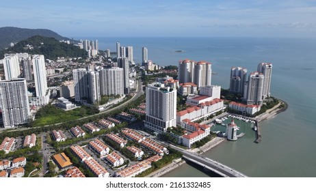 Georgetown, Penang Malaysia - May 20, 2022: The Straits Quay, Landmark Buildings And Villages Along Its Surrounding Beaches