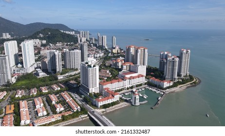 Georgetown, Penang Malaysia - May 20, 2022: The Straits Quay, Landmark Buildings And Villages Along Its Surrounding Beaches