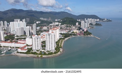 Georgetown, Penang Malaysia - May 20, 2022: The Straits Quay, Landmark Buildings And Villages Along Its Surrounding Beaches