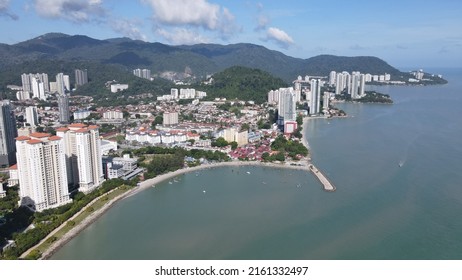 Georgetown, Penang Malaysia - May 20, 2022: The Straits Quay, Landmark Buildings And Villages Along Its Surrounding Beaches