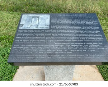 Georgia Guidestones, Elberton, Georgia •  October 15, 2020 • translations of the English text  in 8 languages. English, Spanish, Swahili, Hindi, Hebrew, Arabic, Traditional Chinese, and Russian.