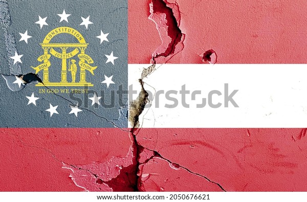 Georgia state\
flag icon grunge pattern painted on old weathered broken wall\
background, abstract US State Georgia politics economy society\
history issues concept texture\
wallpaper