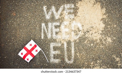 Georgian Flag Lay On Ground By Written Statement 