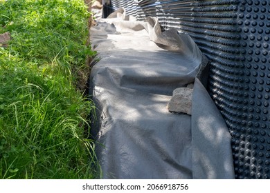 Geotextile And Damp Proofing Used Around House Basement Wall.