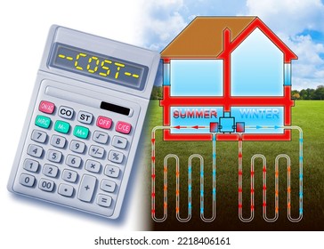 Geothermal Heating And Cooling System Linear - Costs For The Installation Of A Geothermal System - Concept With Calculator 