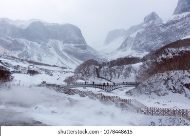 Geothermal And Hot Springs In Snow Mountains In Changbai Mountain