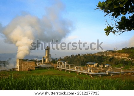 Geothermal Power Station in a mountainous area. Ulubelu Geothermal Power Plant in Ulubelu Lampung, Indonesia