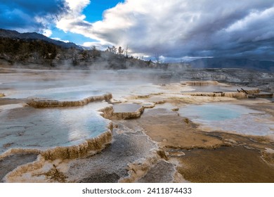 The geothermal terraces of Mammoth hot spring, Yellowstone National Park - Powered by Shutterstock