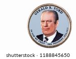 Gerald R. Ford Presidential Dollar, USA coin a portrait image of GERALD R. FORD   IN GOD WE TRUST 38th PRESIDENT 1974-1977, $1 United Staten of Amekica, Close Up UNC Uncirculated - Collection