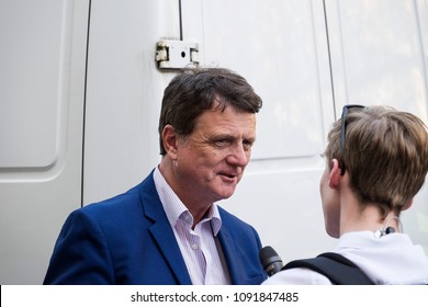 Gerard Batten, UKIP MEP Speaks With Journalists At The Day For Freedom Event In Whitehall, London. 
06/05/18 