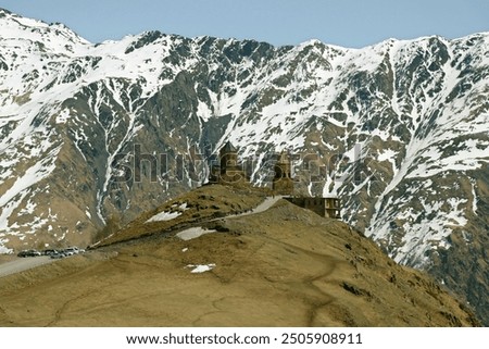Gergeti Trinity Church (Tsminda Sameba), Holy Trinity Church near the village of Gergeti in Georgia, under Mount Kazbegi Stepantsminda