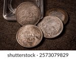 German antique coin collection. 1894 five mark silver coin in new guinea.