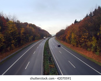 German Autobahn In The Autumn