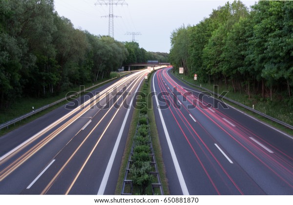German Autobahn Highway at\
dusk