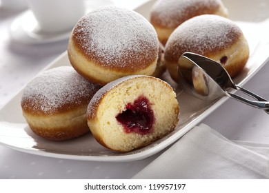 German Bismarck Donuts Filled With Jam