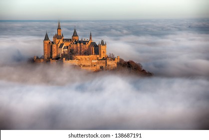 German Castle Hohenzollern Over The Clouds