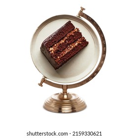 German Chocolate Cake Day, national German Chocolate Cake  Day, international German Chocolate Cake Day, world German Chocolate Cake Day, plate on top of the globe stand - Shutterstock ID 2159330621