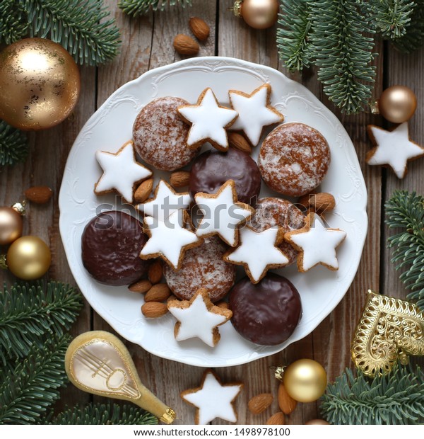 German Christmas Biscuits Decorations On Wooden Stock Photo Edit