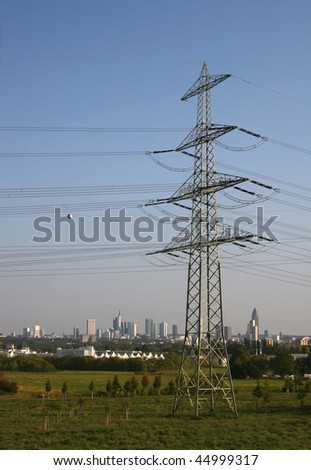 Similar – Image, Stock Photo Skyscrapers behind overhead line, urban scenery
