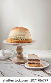 German Coffee Cake - Some Classic German Coffee Cake. Cake With Two Layers Of Milk Cream Cake Filled And Topped With Classic German Filling Covered In Buttercream.