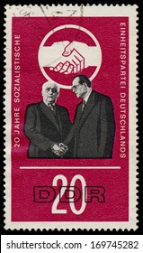 GERMAN DEMOCRATIC REPUBLIC - CIRCA 1966: A Stamp Printed In Germany Shows The 20 Years Socialist Unity Party Of Germany, Circa 1966.