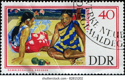 GERMAN DEMOCRATIC REPUBLIC - CIRCA 1967: A stamp printed in GDR (East Germany) shows "Tahitian Women on the Beach" by Paul Gauguin, circa 1967