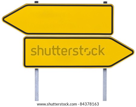 german direction signs with clipping path isolated on white. One arrow pointing to the left, one to the right.