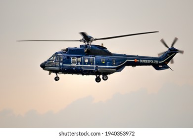 German Federal Police (Bundespolizei) Eurocopter AS332 Super Puma Helicopter In Flight. Germany - June 14, 2019