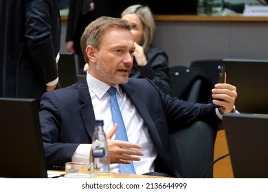 German Finance Minister Christian Lindner At The Start Of The Second Day Of The Finance Ministers Meeting In Brussels, Belgium, 15 March 2022.