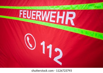 German Fire Department Logo On A Tent. The German Word Feuerwehr Means Fire Department.