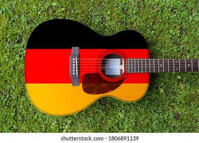 German Flag Motif Painted On Wooden Steel String Acoustic Guitar