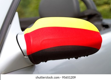 German Flag On The Car Wing Mirror.