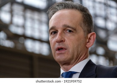 German Foreign Minister Heiko Maas Arrives To Attend In An European Foreign Ministers Meeting In Brussels, Belgium On February 22, 2021.