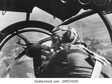 German machine gunner in an airplane during first days of WW2 in Poland. Sept. 16, 1939.