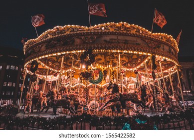 German Market Sparkling At Christmas, Birmingham New Street, Uk