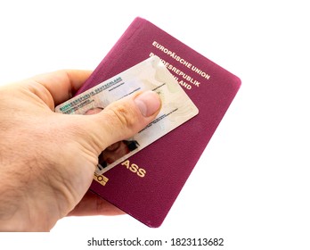 German Passport With ID Card Isolated On White Background