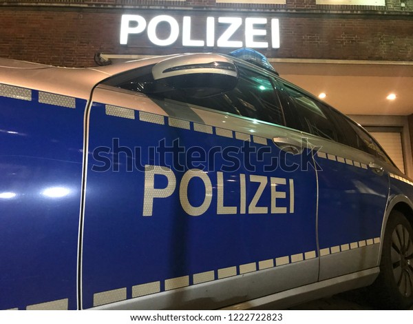 German police car in front of police building\
Nocember 2018