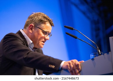 The German Politician And Prime Minister Of Hesse Boris Rhein Gives A Speech At The State Congress Of The Young Union Of Hesse In Baunatal, Hesse, Germany, On June 4th 2022.